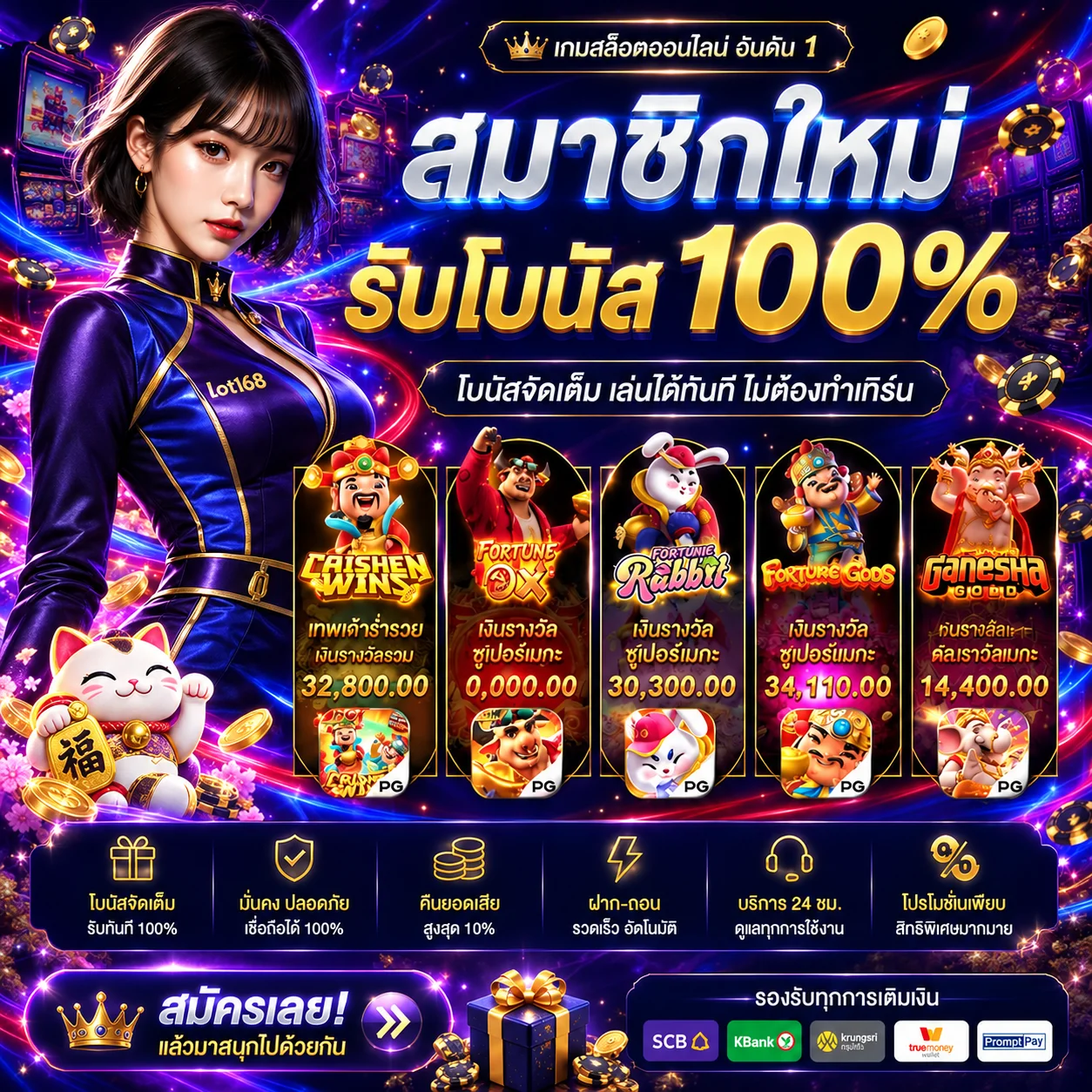 สมาชิกใหม่ lot168 กับโบนัสและเกมยอดนิยมจาก PG Soft